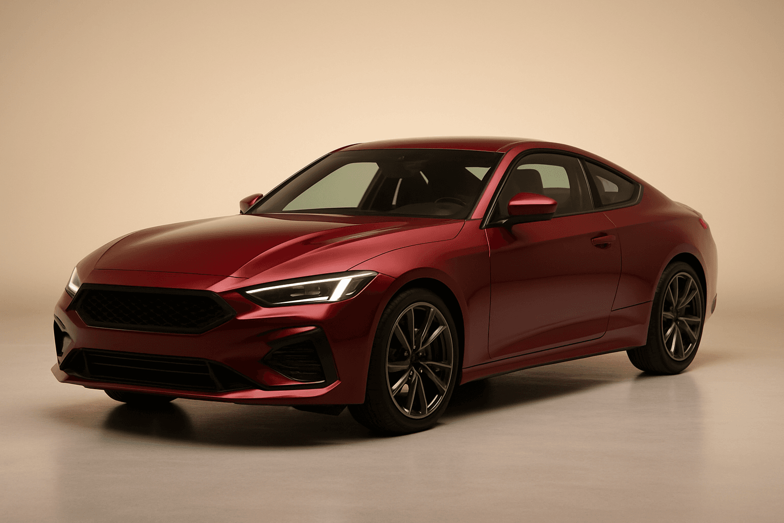 Red performance coupe in a daylight studio